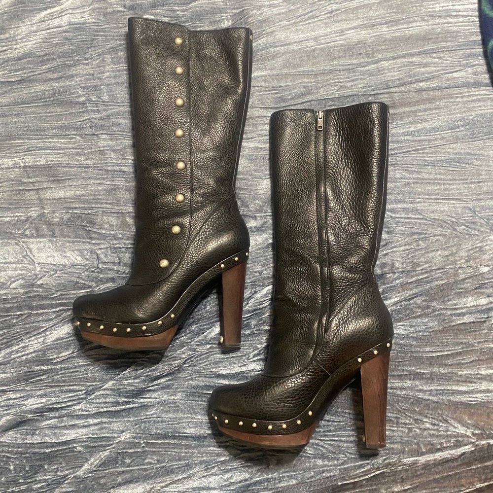 Chic Black Studded Leather Heeled UGG Boots